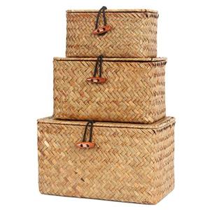FEILANDUO - Juego de 3 cestas con tapas pequeñas tejidas a…