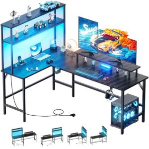HLFURNIEU Mesa Gaming LED 150 x 100 cm, Escritorio Gaming e…
