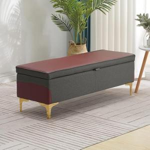 Banco de almacenamiento rectangular de mimbre y piel sintét…