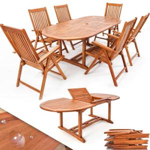 CASARIA® Conjunto Mesa y 6 Sillas Jardín Extensible Plegabl…