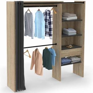 IDMarket - Vestidor extensible madera y negro Marty 120/170…