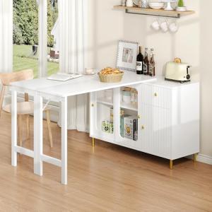Aunvla Moderno aparador de buffet blanco con mesa plegable…
