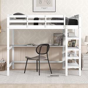 NNJN Cama alta con estantes y escritorio para debajo de la…