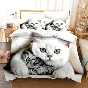 HNHDDZ Juego de Funda nórdica Cama 90 Gato 3D Animal Gris R…