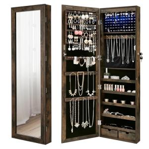 SONGMICS Espejo Joyero LED, 120 cm de Alto con Cerradura, A…
