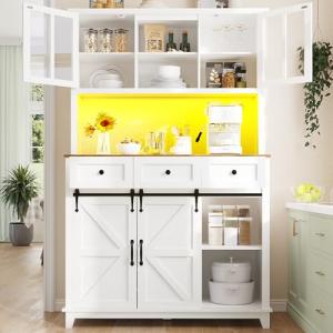 LAKFEW Alacena de Cocina con Iluminación LED y Puerta Corre…