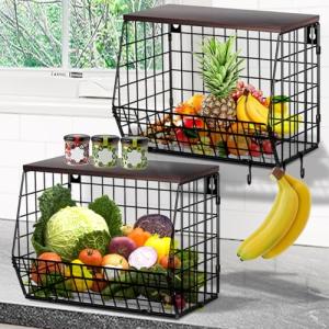 YADOBIG 2 Piezas Colgante Cesta de Fruta, Fruteros de Cocin…
