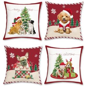 Bonhause Fundas Cojines Navidad Perros 45 x 45 cm Funda de…