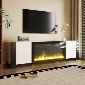 MURUL Mueble bajo para TV con chimenea eléctrica, efecto ll…