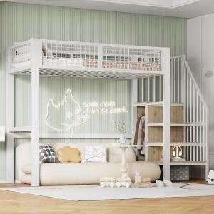 Moimhear Cama Alta 90 x 200 cm de Hierro con Escalera, Cuna…