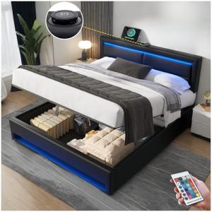 Lubvtti Cama de Matrimonio con LED y Puerto USB (soporta Ca…