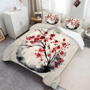 Flor De Ciruelo Rojo Pintada En Tinta Funda Nórdica 150 x 2…