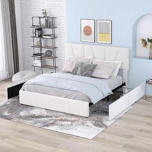 Idemon Cama con plataforma acolchada de doble tamaño con cu…