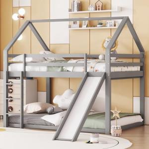 Cenbunsh Cama doble para niños, cama litera con tobogán y e…