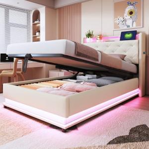 Moimhear Cama infantil tapizada de 90 x 200 cm, con luces q…