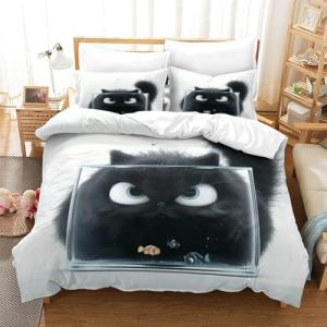 Cute's Shy Black Cat Juego De 3 Piezas Funda Nórdica Impres…