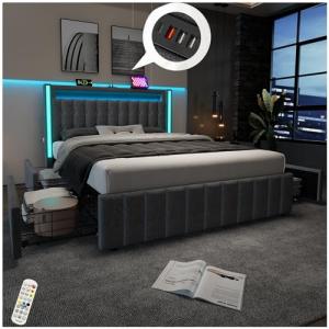 Racxily Cama acolchada con LED y función de carga USB tipo…