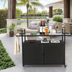 Mesa de bar para exteriores, carrito de mimbre con gabinete…