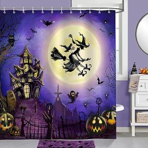 Bonhause Cortina de Ducha Halloween Bruja Luna Llena Castil…