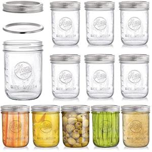Tebery Paquete de 12 tarros anchos de cristal tipo Mason de…