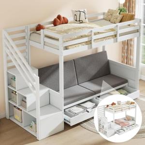 Laxnb Cama Infantile Litera 90x200cm, Cama Alta con Sofá, C…