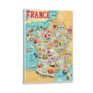 Europe France Food Map, póster artístico, lienzo, impresion…
