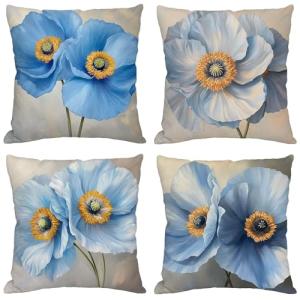 Fundas Cojines 70x70 cm Juego de 4 Azul Cojines Exterior Im…