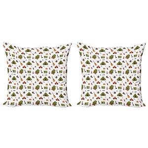 ABAKUHAUS Cámping Set de 2 Fundas para Cojín, Mapa fogata c…