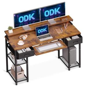 ODK Escritorio con 2 Cajones, Mesa Escritorio con Bandeja p…