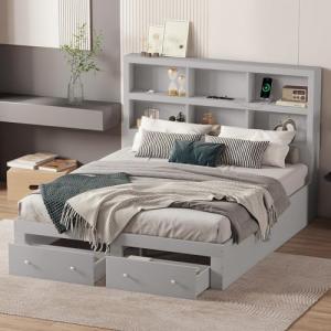 Moimhear Cama Doble de 160 x 200 cm, Madera Maciza, Cama Ki…