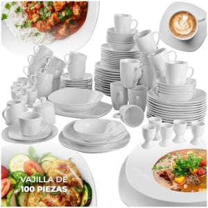 tectake® Juego de Vajilla de Porcelana, 100 Piezas para 12…