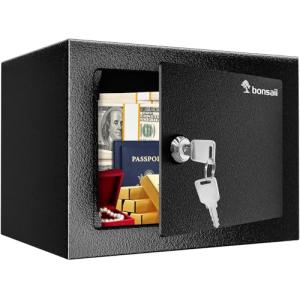 Bonsaii Caja fuerte con llave, caja fuerte de 6,6 L con con…