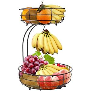 Cesta de frutas de 2 pisos con soporte para plátano, encime…