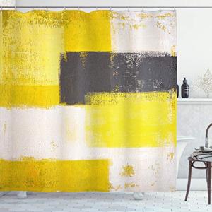 ABAKUHAUS Gris y Amarillo Cortina de Baño, Grunge Pincelada…