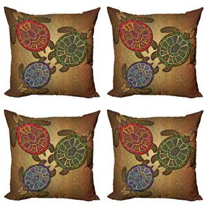 ABAKUHAUS Étnico Set de 4 Fundas para Cojín, 3 Tortugas Orn…