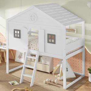 Merax Cama alta 90 x 200 cm, cama infantil con escalera de…