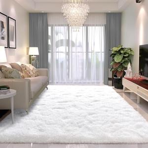 BSGIFT Alfombra de pelo largo, 160 x 230 cm, color blanco,…