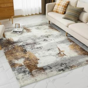 VK·LIVING Alfombra para Sala de Estar, Color Gris Dorado, L…