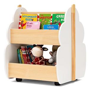 COSTWAY Estantería Infantil de Madera con Ruedas, Librería…