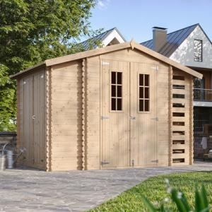 TIMBELA M389C Caseta de Madera para jardín con leñera y tra…