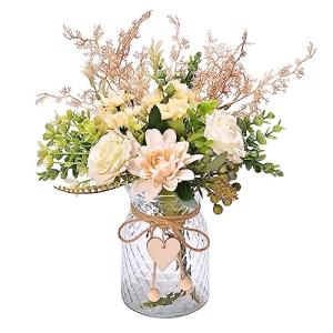 Yorkmills Flores artificiales de rosas blancas con jarrón d…