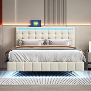 Moimhear Cama tapizada de 140 x 200 cm, marco de cama flota…