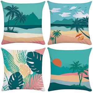 Juego de 4 fundas de almohada de playa tropical de 18 x 18…