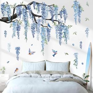 decalmile Pegatinas de Pared Árbol Grande Ramas Flores Azul…