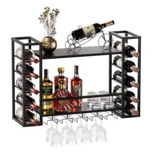 MSFE Botellero Pared Metal, Mueble Bar con Soporte para Cop…
