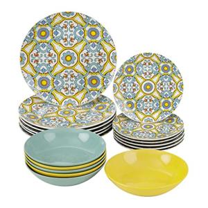 Baroni Home Juego de 18 Platos de porcelana y gres, Vajilla…