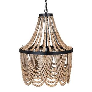 Lámpara de techo chandelier con cuentas de madera natural c…