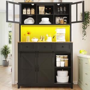 Fppuueg Alacena de Cocina con Iluminación LED y 4 Puertas,…