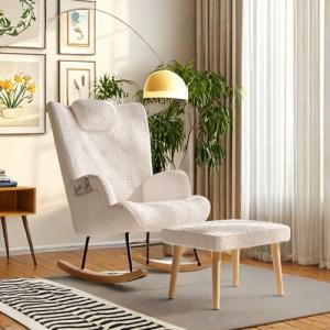 Julyue Sillón mecedora con reposapiés, reposacabezas y bols…