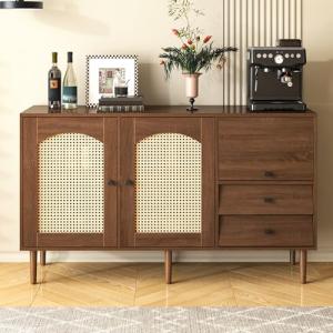 Aparador de estilo rústico con puertas de ratán – 130 x 75,…